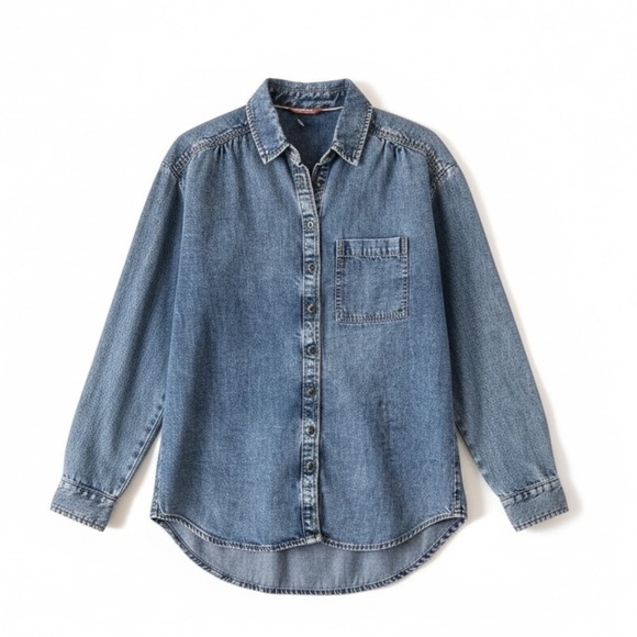 Anthropologie Pilcro Denim Button Down Shirt Oversized Long Sleeve Women XS - Picture 2 of 8